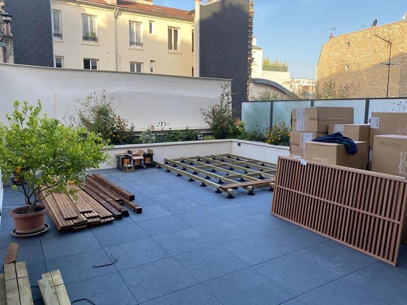 Chantier d'Aménagement extérieur d'une grande terrasse à Levallois