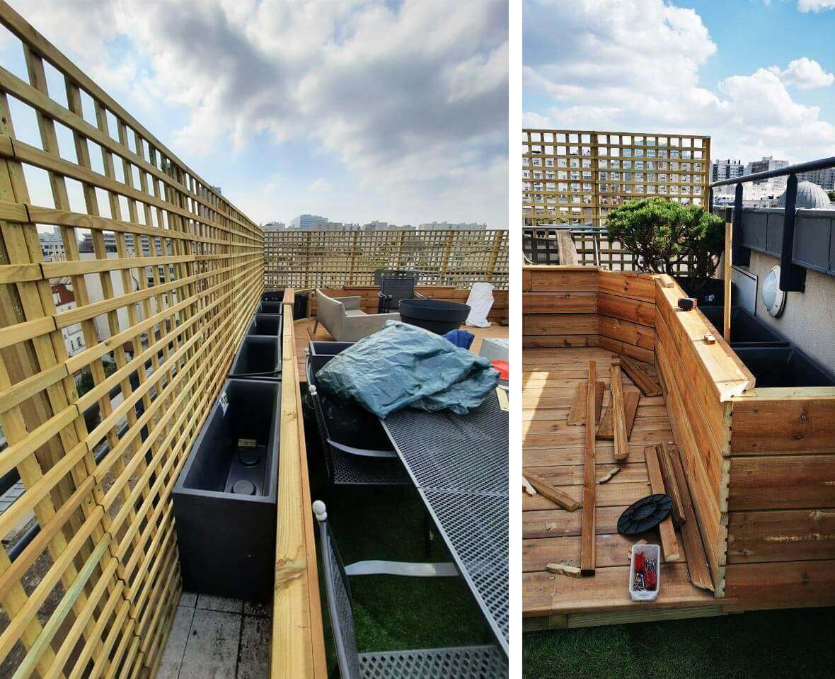 Aménagement de rooftop à Levallois-Perret chantier installation