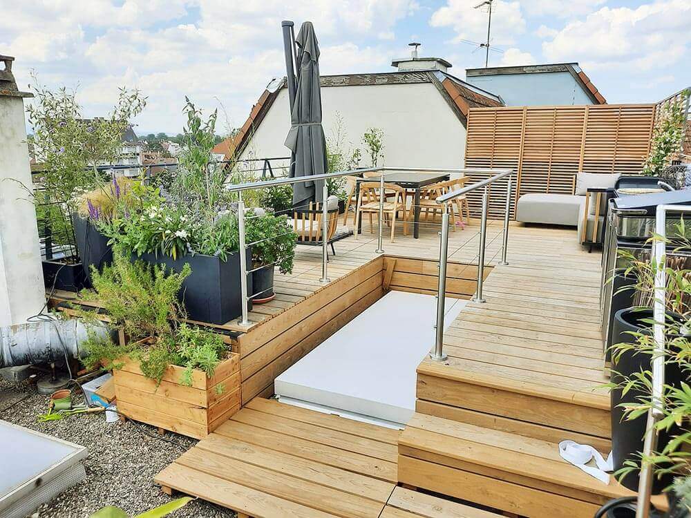 Aménagement global bois d'un Rooftop à Strasbourg Neudorf